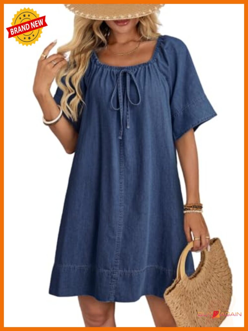 Dokotoo Women's Denim Dress Lightweight Flowy Tie Knot Cotton Jean Dress